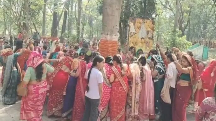 बट सावित्री व्रत पर पूजा करती जमशेदपुर की सुहागिन महिलाएं