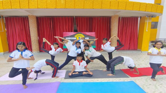 Yoga Week Concludes at Cambrian Public School Ranchi Students performing yoga during Yoga Week celebration at Cambrian Public School Ranchi.